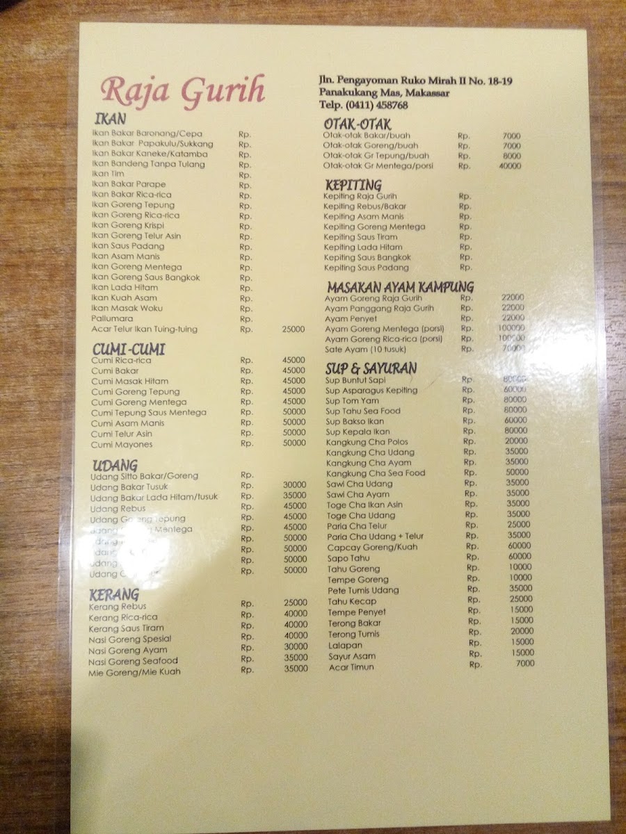 Raja Gurih Menu - Image 1